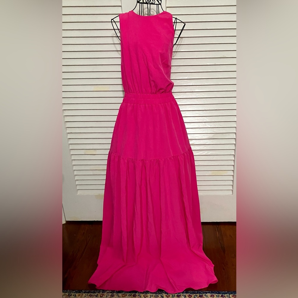 A. Calin by Flying Tomatoes Pink Maxi Gown Dress Size Large Open Strap Back